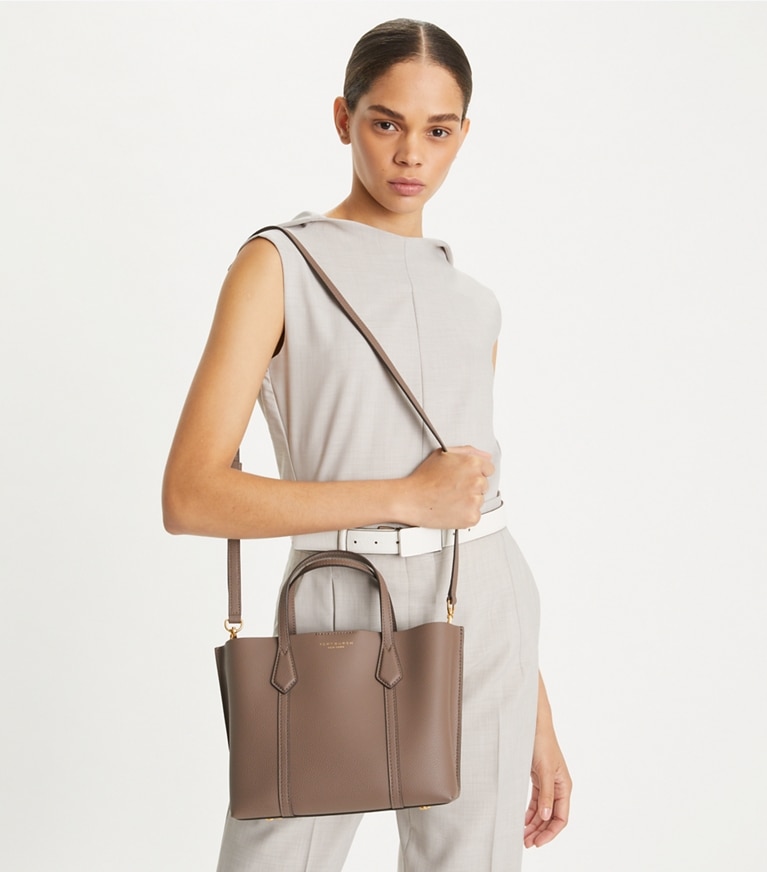 Tory Burch designer トートバッグ ペリー スモール トリプルコンパートメント トート in CLAM SHELL angle