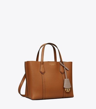 Tory Burch designer tote bags Small Perry Triple-Compartment Tote in Light Umber angle