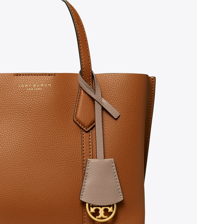 Tory Burch designer tote bags Small Perry Triple-Compartment Tote in Light Umber angle