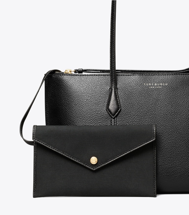 Tory Burch designer tote bags Small Perry Zip Tote in Black angle