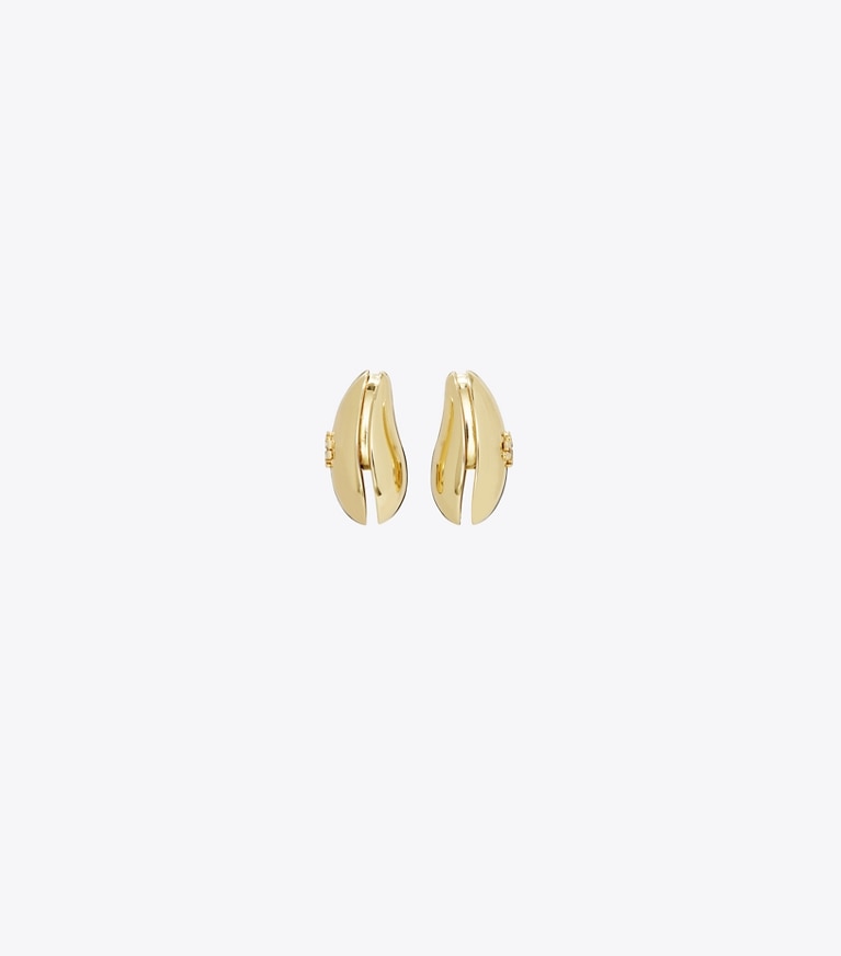 Tory Burch designer earrings Small Pierced Earrings in Light Brass front