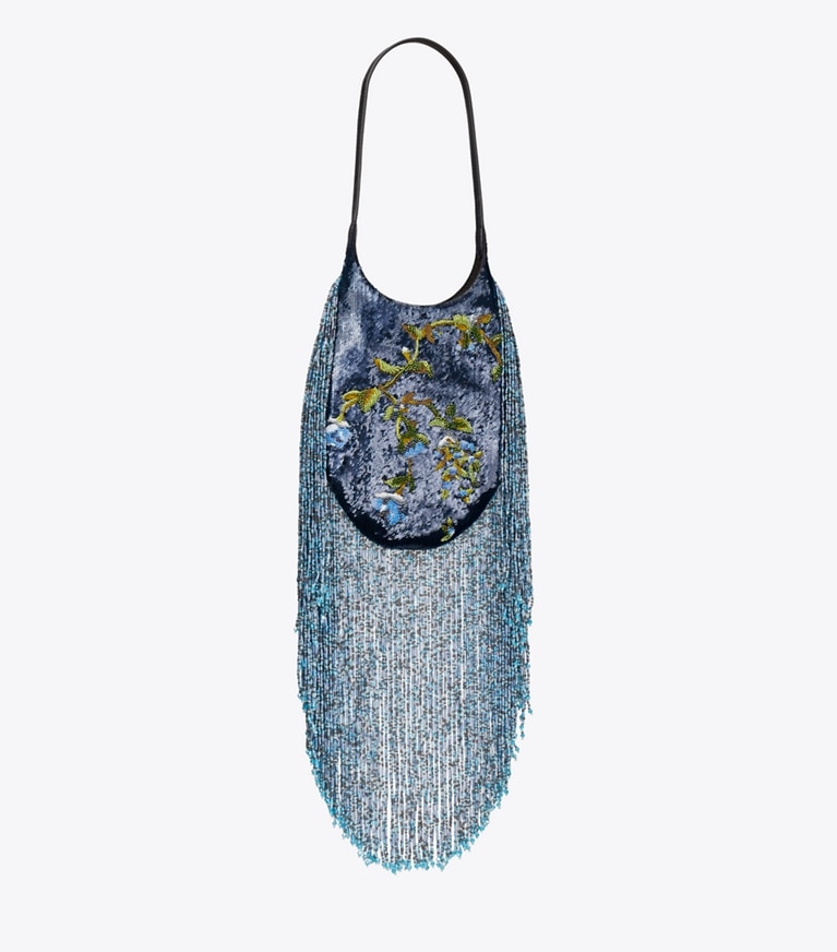 Tory Burch designer shoulder bags Small Pierced Embellished Bag in Blue Multi angle