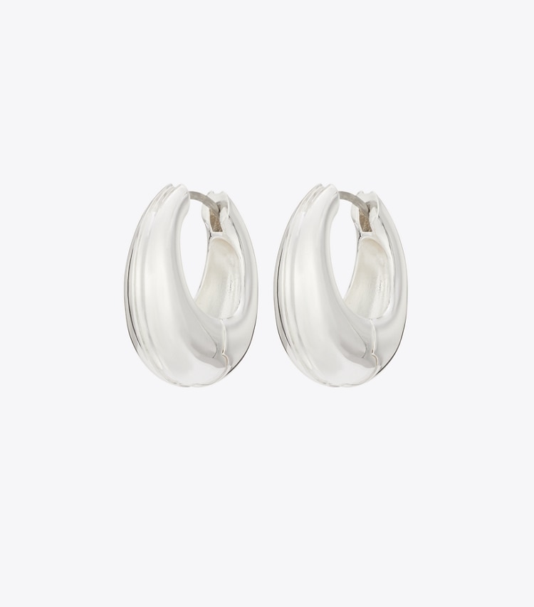 Tory Burch designer earrings Small Pierced Hoop Earrings in Light Silver front