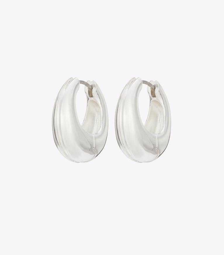 Tory Burch designer earrings Small Pierced Hoop Earrings in Light Silver front