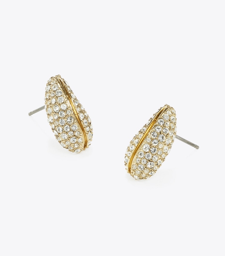 Tory Burch designer イヤリング＆ピアス ウェーブ パヴェ ミニ ピアス in Light Brass / Crystal front
