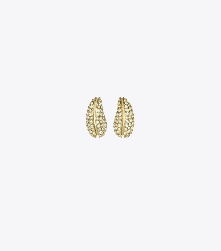 Tory Burch designer イヤリング＆ピアス ウェーブ パヴェ ミニ ピアス in Light Brass / Crystal front