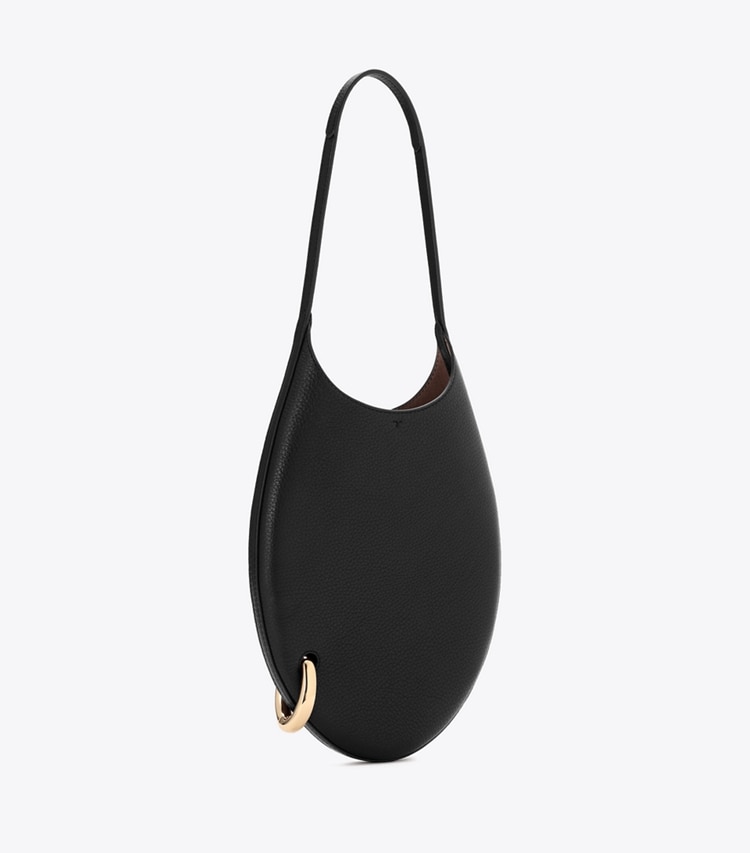 Tory Burch designer ショルダーバッグ ピアス ペブルド スモール ハンドバッグ in BLACK/GOLD angle