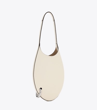 Tory Burch designer ショルダーバッグ ピアス ペブルド スモール ハンドバッグ in Ivory angle