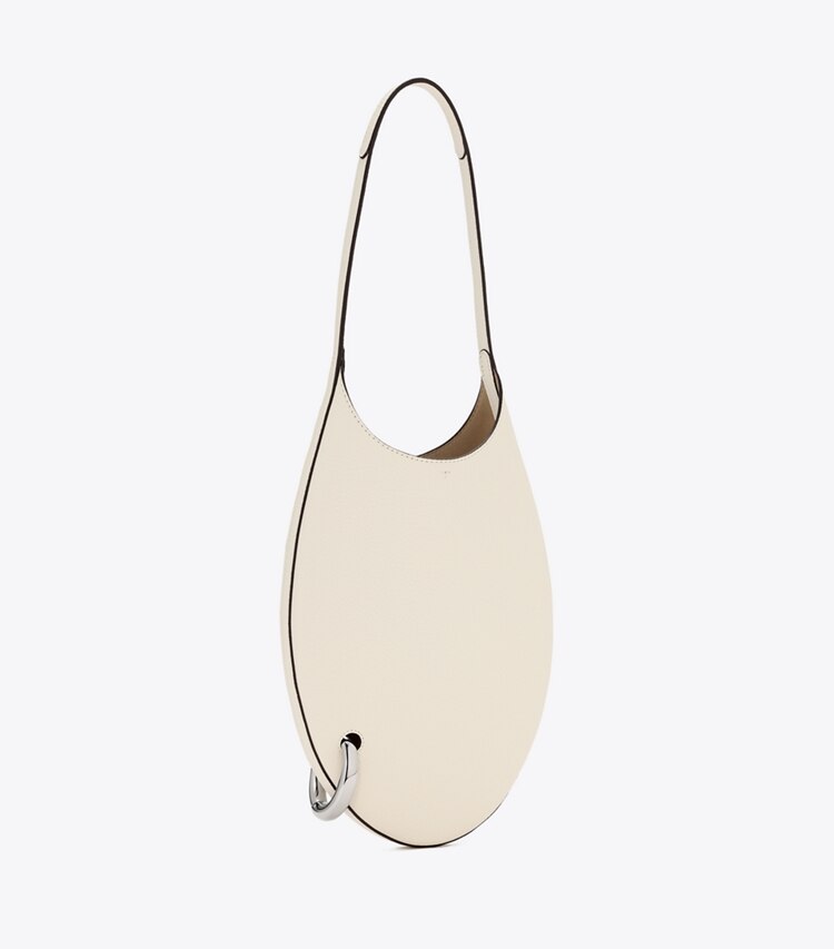 Tory Burch designer ショルダーバッグ ピアス ペブルド スモール ハンドバッグ in Ivory angle