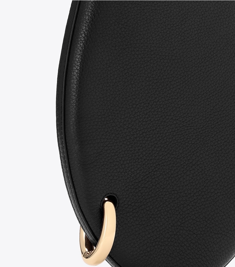 Tory Burch designer ショルダーバッグ ピアス ペブルド スモール ハンドバッグ in BLACK/GOLD angle
