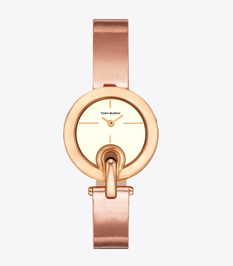 Tory Burch designer strap watches Small Pierced Watch in IVORY/ROSE GOLD front