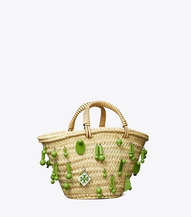 Tory Burch designer tote bags Small Raffia Embroidered Tote in Wild Leaves angle