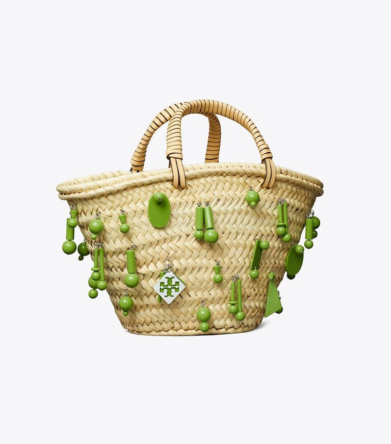 Tory Burch designer tote bags Small Raffia Embroidered Tote in Wild Leaves angle