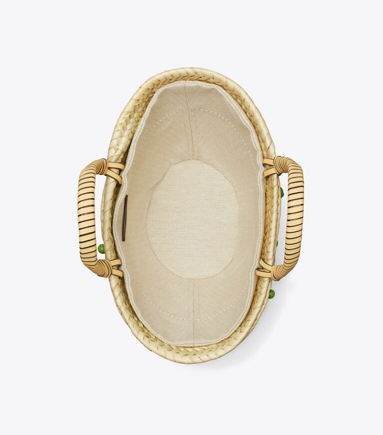 Tory Burch designer tote bags Small Raffia Embroidered Tote in Wild Leaves angle