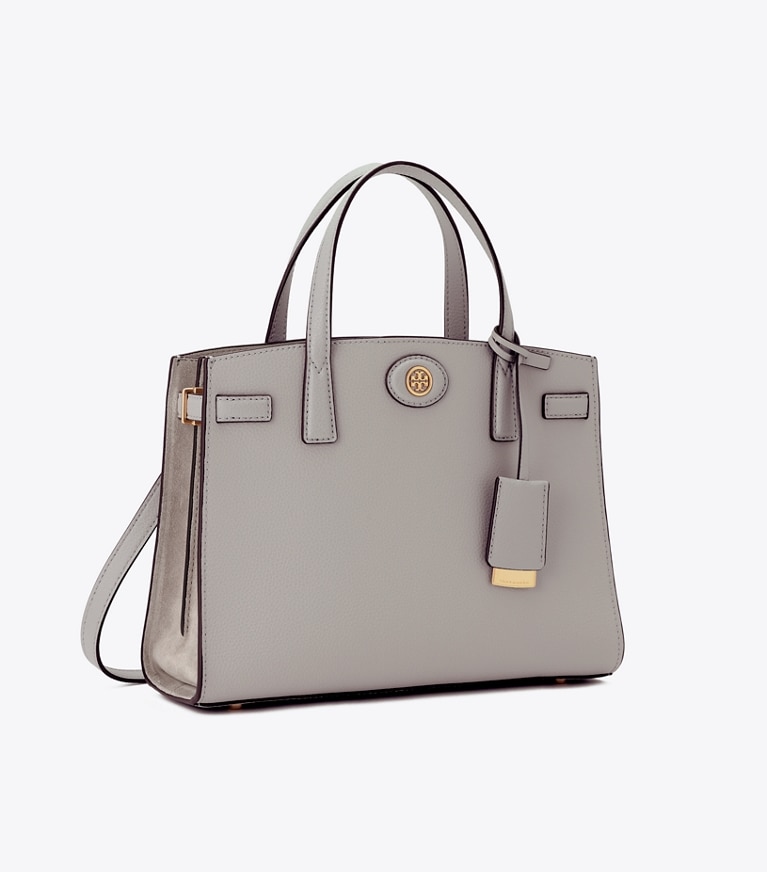 Tory Burch designer satchels Small Robinson Colorblock Satchel in Bay Gray Multi angle