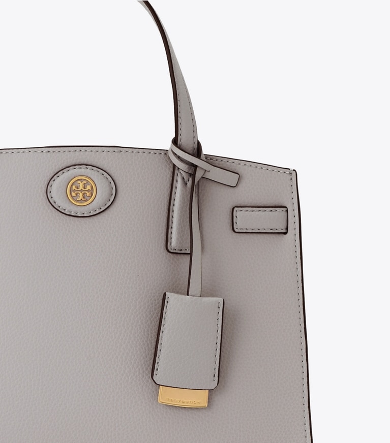 Tory Burch designer satchels Small Robinson Colorblock Satchel in Bay Gray Multi angle