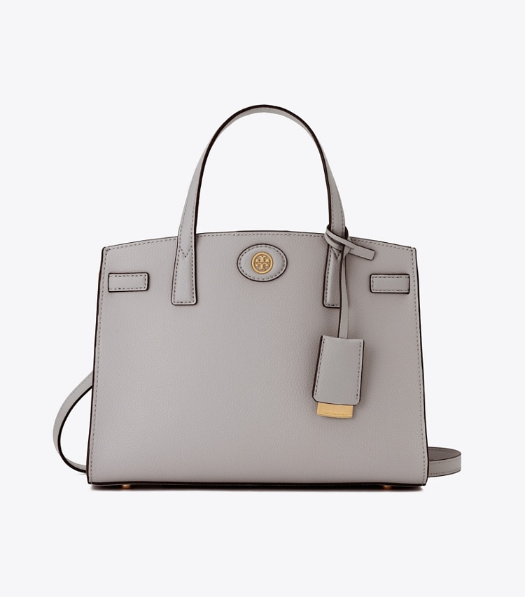 Tory Burch designer satchels Small Robinson Colorblock Satchel in Bay Gray Multi front