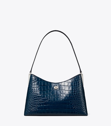 Tory Burch designer shoulder bags Small Robinson Croc-Embossed Hobo Bag in Twilight front