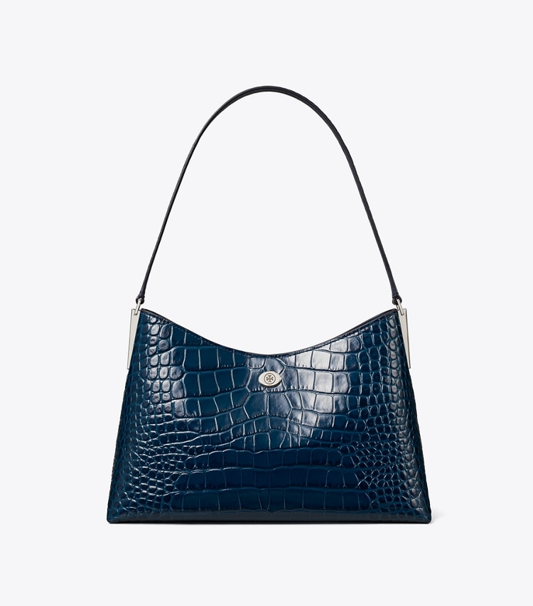 Tory Burch designer shoulder bags Small Robinson Croc-Embossed Hobo Bag in Twilight front
