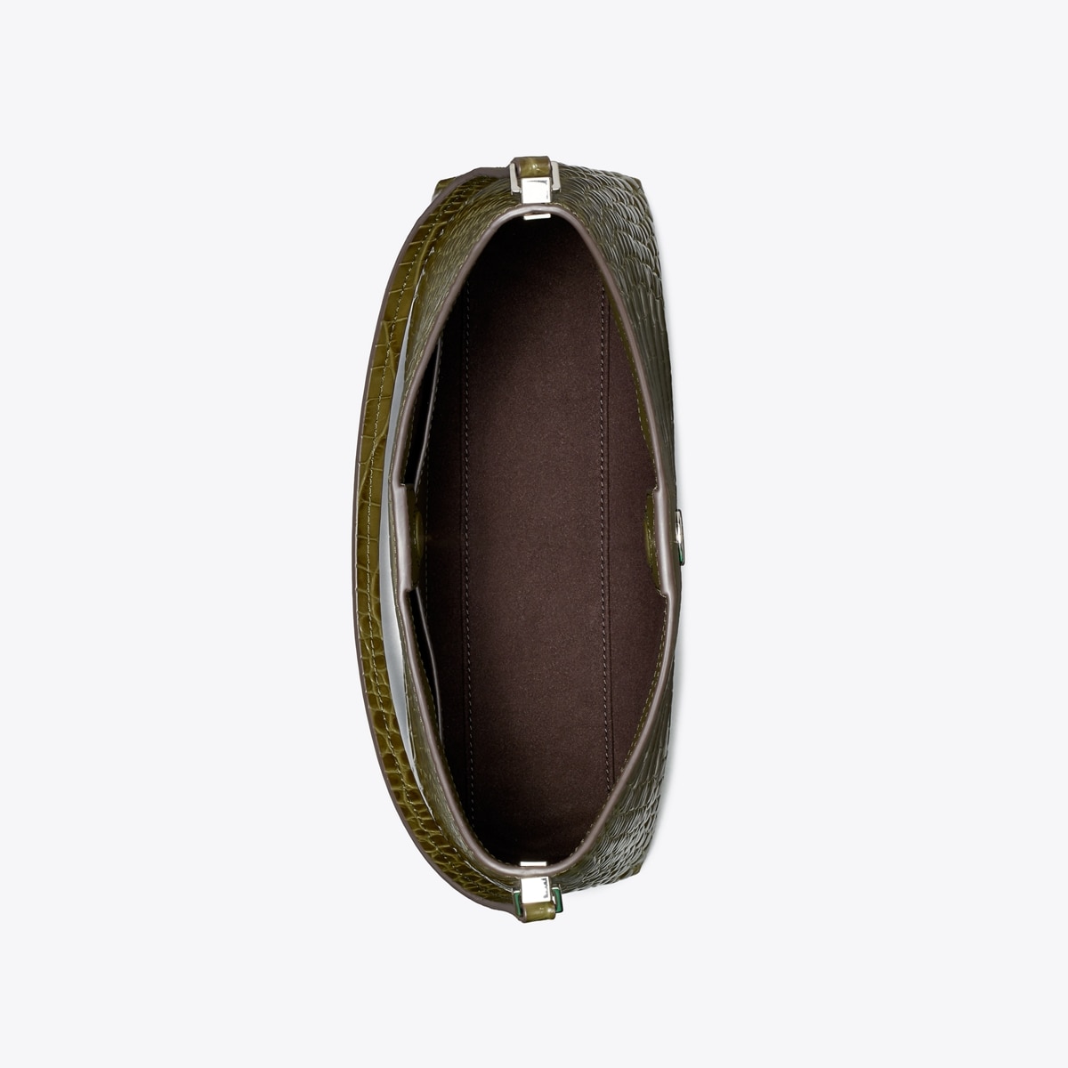 Small Robinson Croc-Embossed Shoulder Bag in olive green | Tory Burch