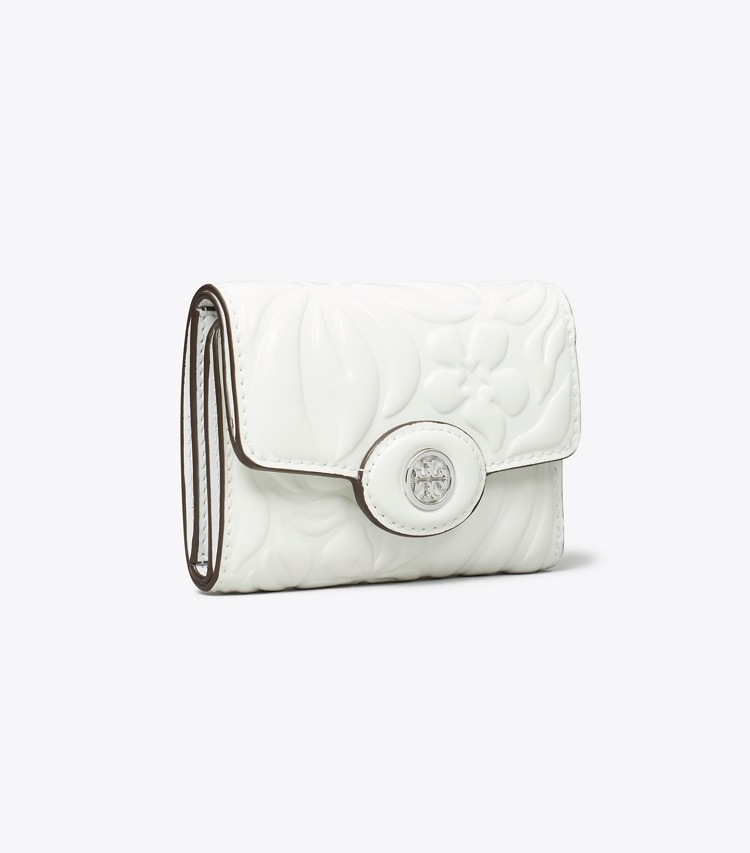 Tory Burch designer wallets Small Robinson Floral Embossed Wallet in Blanc angle
