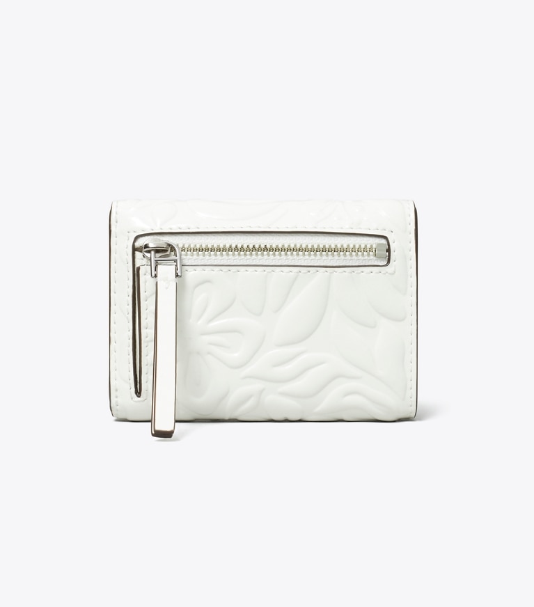 Tory Burch designer wallets Small Robinson Floral Embossed Wallet in Blanc angle