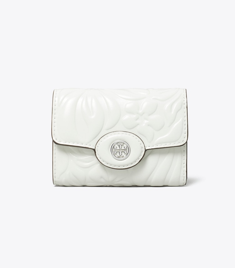 Tory Burch designer wallets Small Robinson Floral Embossed Wallet in Blanc front