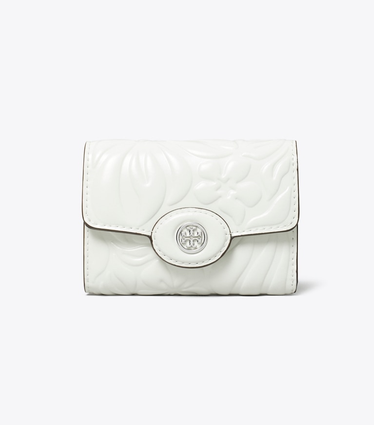 Tory Burch designer wallets Small Robinson Floral Embossed Wallet in Blanc angle