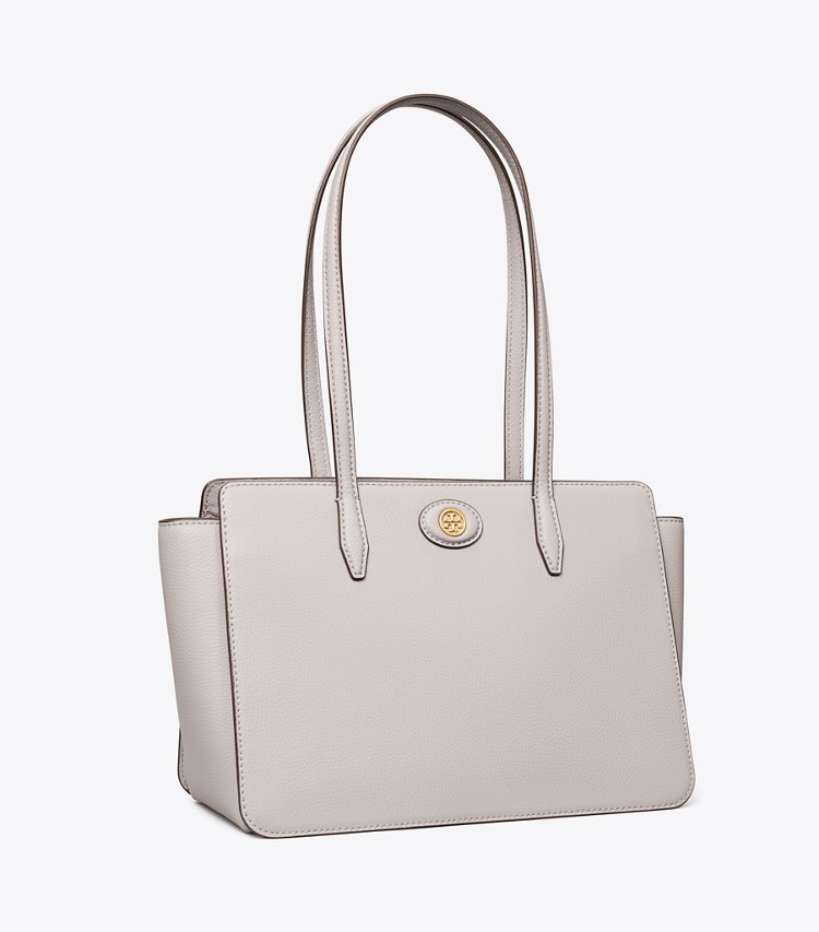 Tory Burch designer tote bags Small Robinson Pebbled Tote in Bay Gray angle