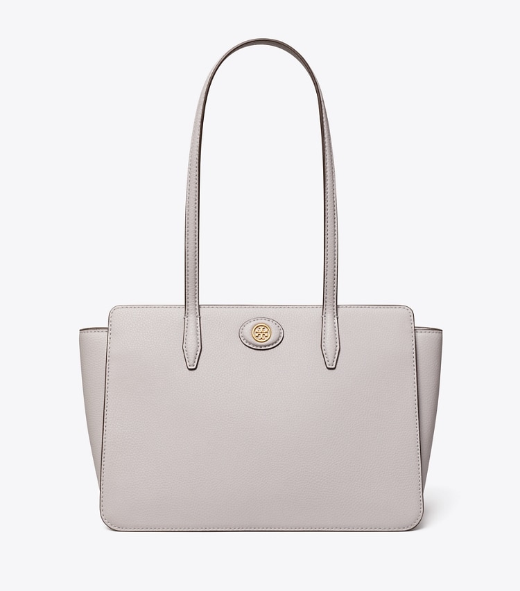 Tory Burch designer tote bags Small Robinson Pebbled Tote in Bay Gray front