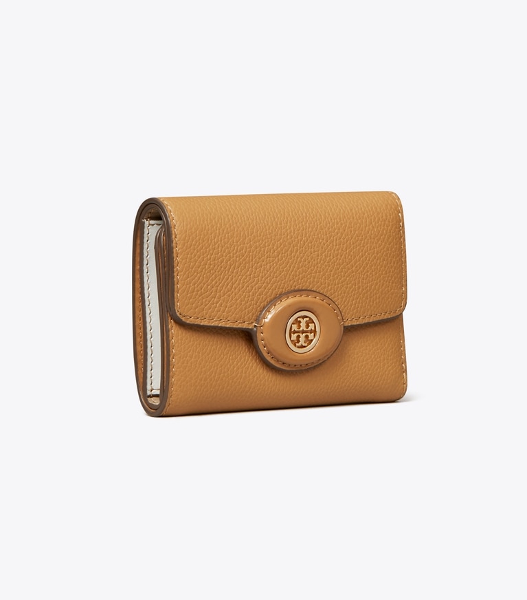 Tory Burch designer wallets Small Robinson Pebbled Wallet in Tiramisu angle