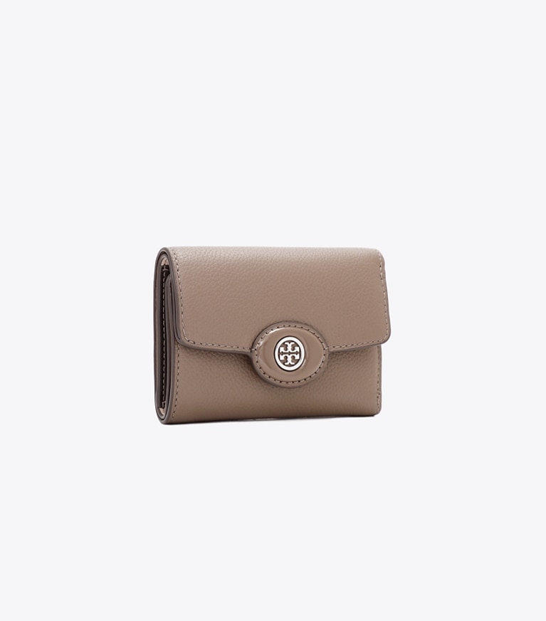 Tory Burch designer 財布 ロビンソン ペブルド スモールウォレット in Wild Mushroom angle
