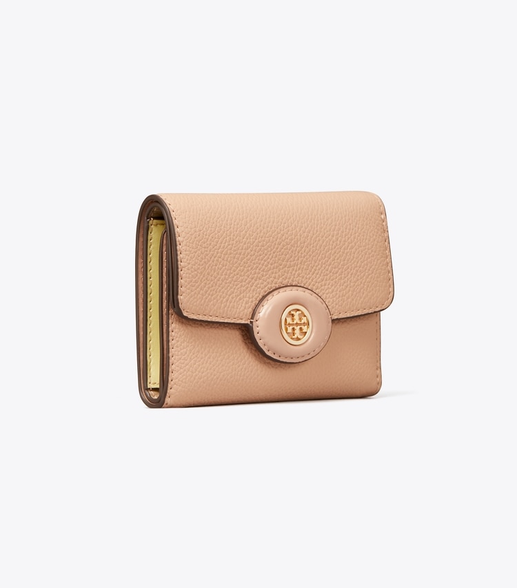 Tory Burch designer wallets Small Robinson Pebbled Wallet in Goan Sand angle