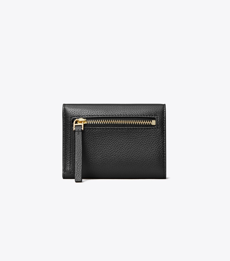 Tory Burch designer wallets Small Robinson Pebbled Wallet in Black angle