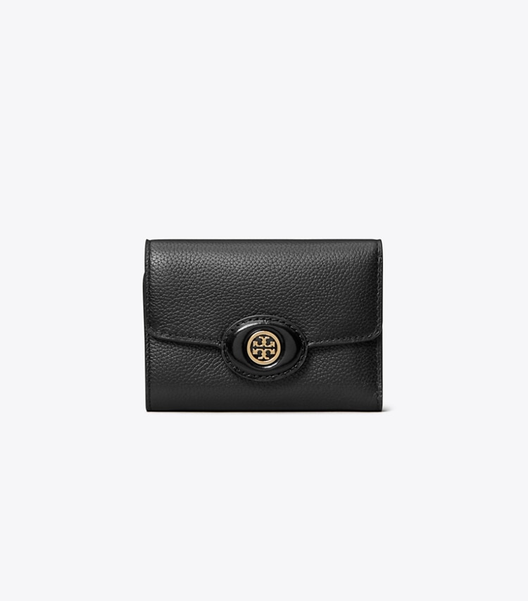 Tory Burch designer wallets Small Robinson Pebbled Wallet in Black front