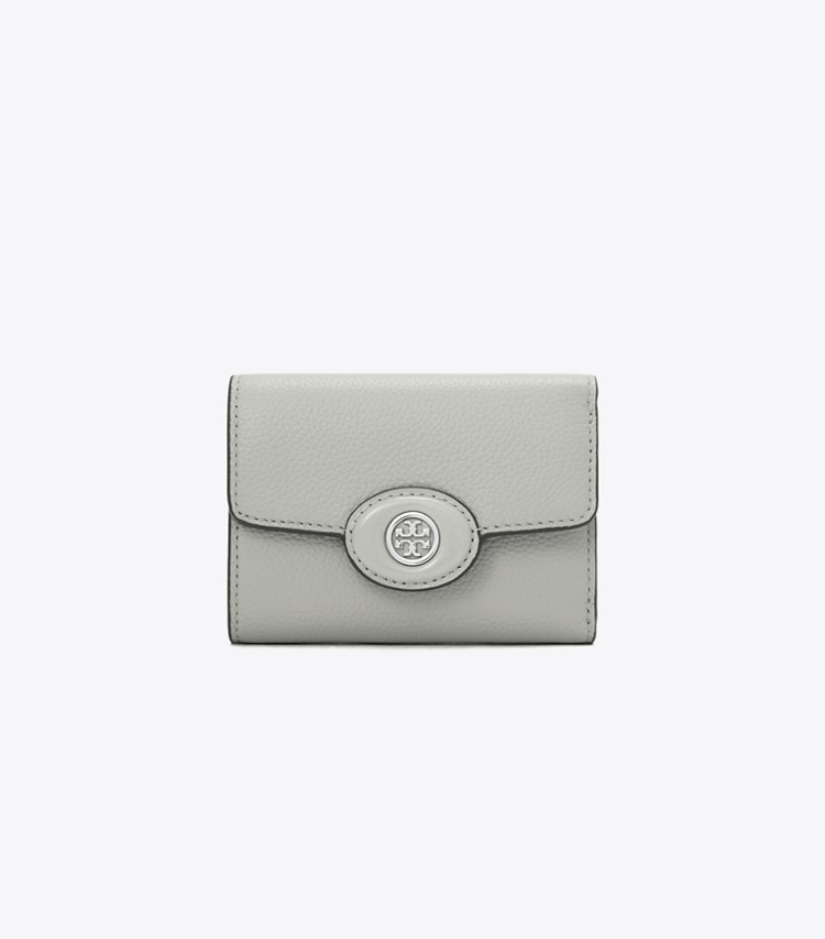 Tory Burch designer 財布 ロビンソン ペブルド スモールウォレット in Light Granite front