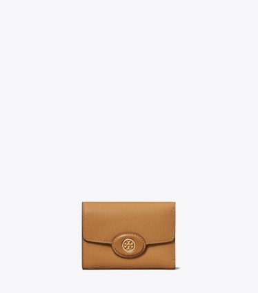 Tory Burch designer wallets Small Robinson Pebbled Wallet in Tiramisu front