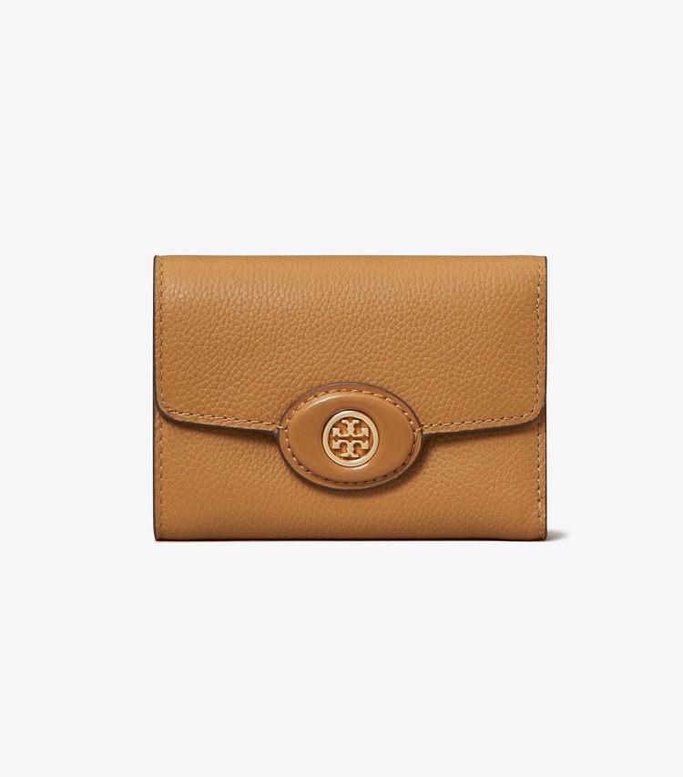 Tory Burch designer wallets Small Robinson Pebbled Wallet in Tiramisu front