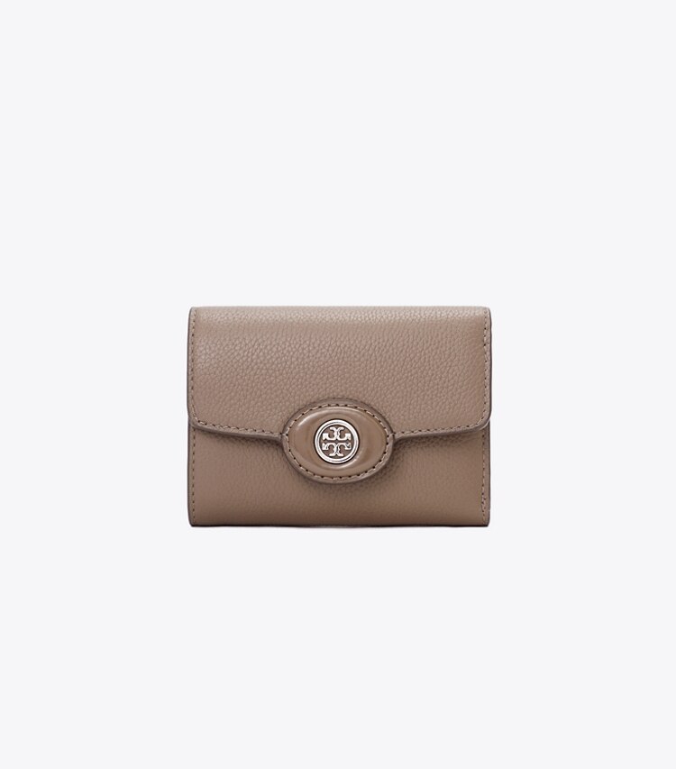 Tory Burch designer 財布 ロビンソン ペブルド スモールウォレット in Wild Mushroom front