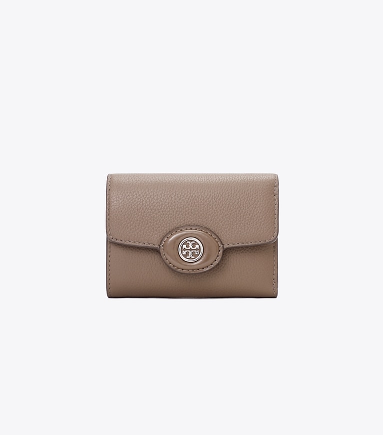 Tory Burch designer 財布 ロビンソン ペブルド スモールウォレット in Wild Mushroom angle