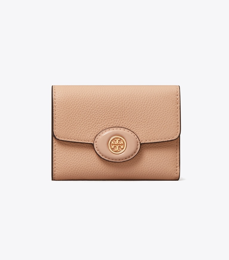 Tory Burch designer wallets Small Robinson Pebbled Wallet in Goan Sand angle