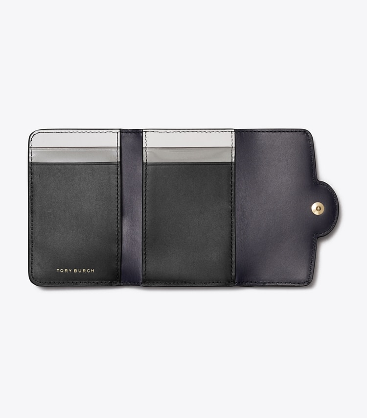 Tory Burch designer wallets Small Robinson Pebbled Wallet in Black overhead