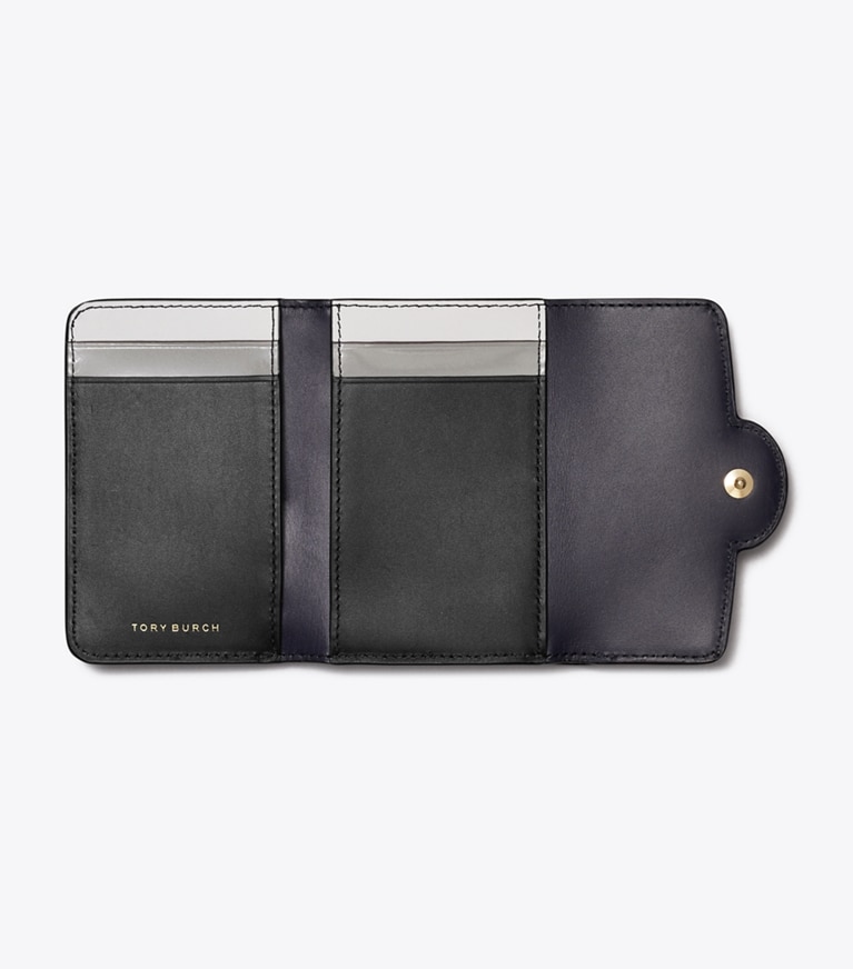 Tory Burch designer wallets Small Robinson Pebbled Wallet in Black angle
