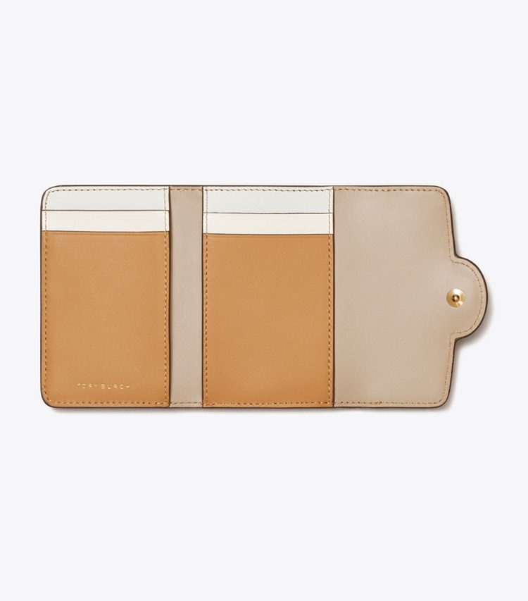 Tory Burch designer wallets Small Robinson Pebbled Wallet in Tiramisu overhead