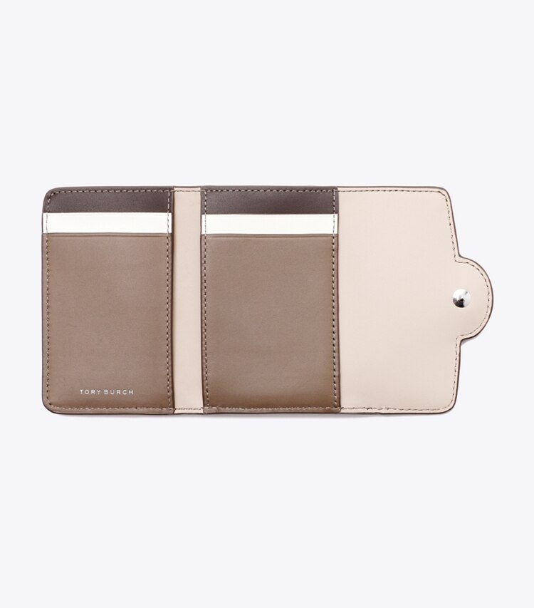 Tory Burch designer 財布 ロビンソン ペブルド スモールウォレット in Wild Mushroom オーバーヘッド