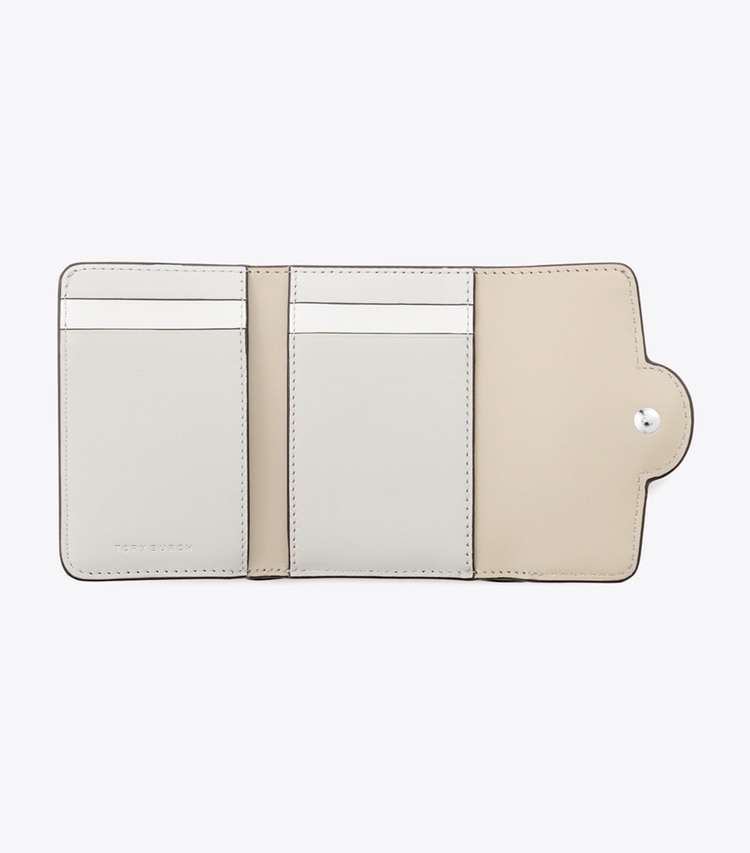 Tory Burch designer 財布 ロビンソン ペブルド スモールウォレット in Sage Stone オーバーヘッド