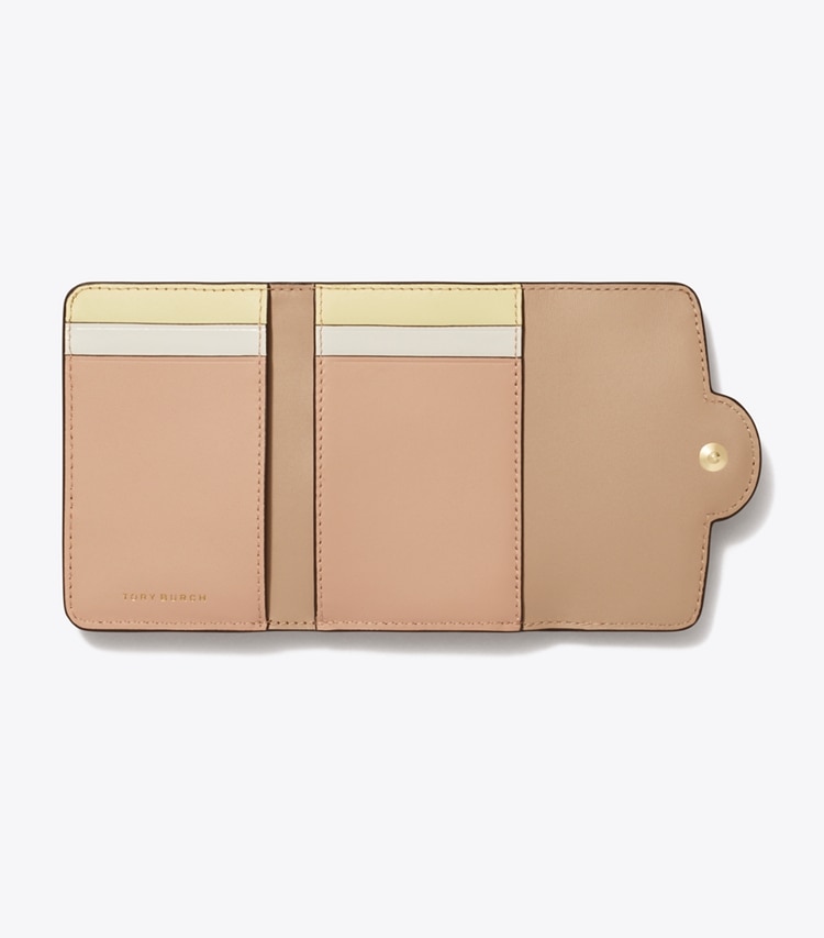 Tory Burch designer wallets Small Robinson Pebbled Wallet in Goan Sand overhead