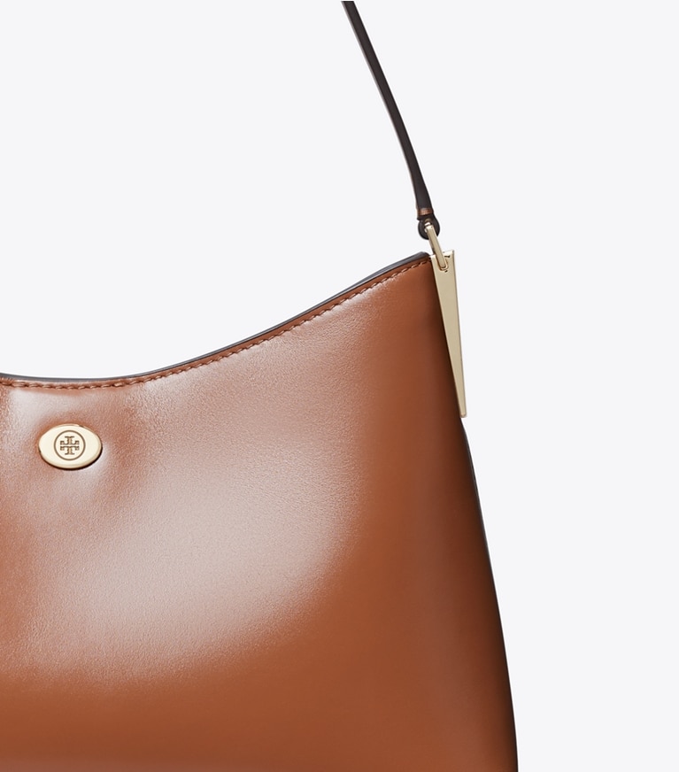 Tory Burch designer shoulder bags Small Robinson Shoulder Bag in Aged Tan detail