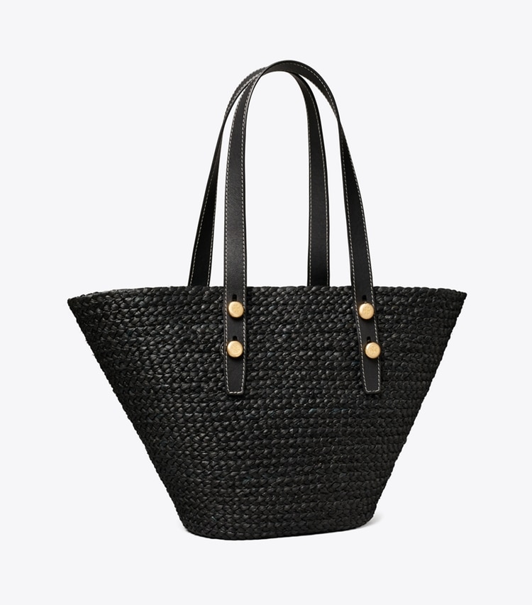 Tory Burch designer tote bags Small Romy Basket Tote in Black angle