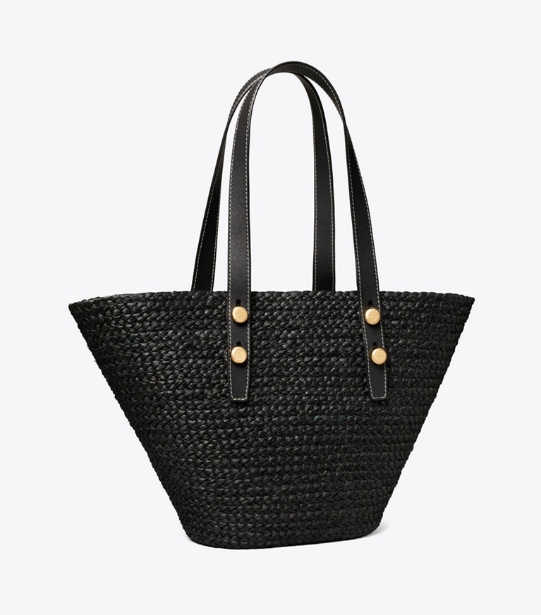 Tory Burch designer tote bags Small Romy Basket Tote in Black angle